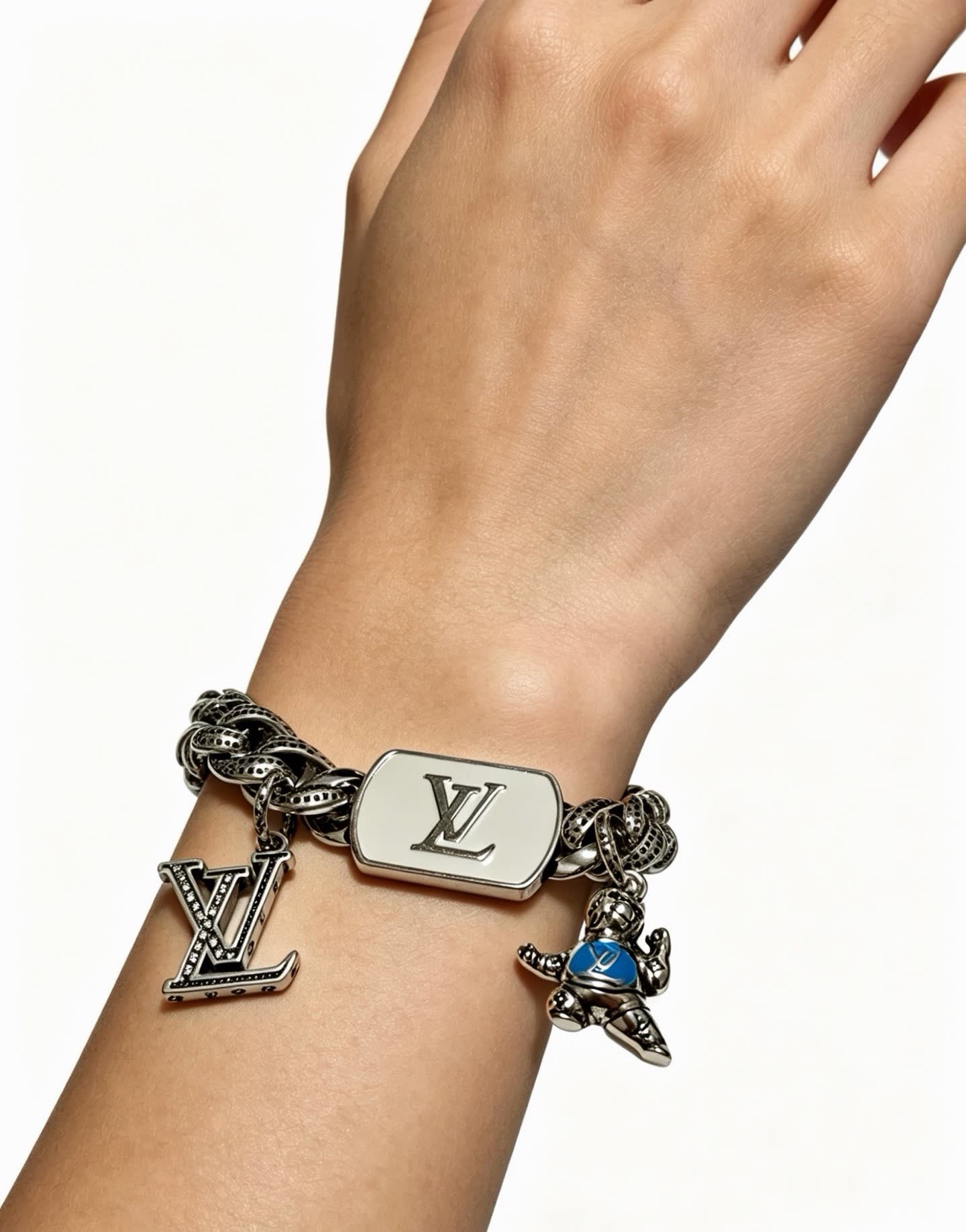 Louis Vuitton Silver Tone Bracelet with Charms